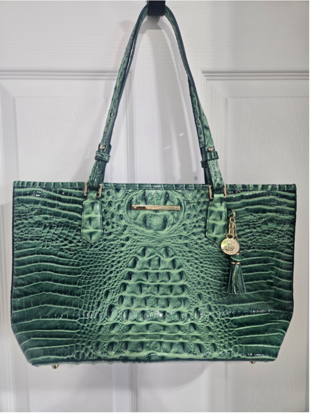 Women's Brahmin Green Croc Embossed Leather Tote Bag One Size